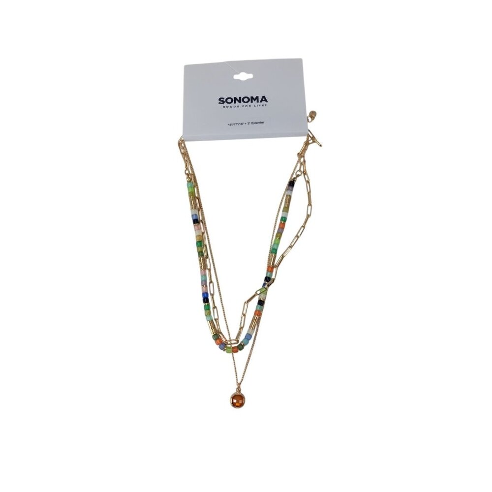 Sonoma Goods For Life Multicolor Beaded Layered Necklace 16"/17"/18"+3" Extender - Picture 2 of 4